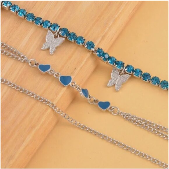 NIB Set of 3, Australian Crystal Anklets in Silvertone - Picture 1 of 2